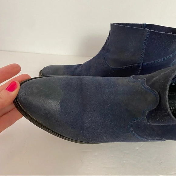 Barney’s New York Blue Suede Distressed Slip On Booties Size 7 Euro 37.5 Boots - Picture 3 of 14